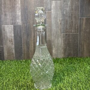 Vintage Clear Glass Decanter w/ Stopper 14" Diamond Pattern – Excellent